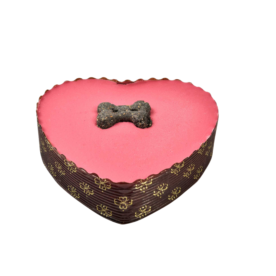 Pink Heart Yoghurt Topped Pawty Cake with candle