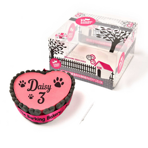 Handwritten Pink Heart Shaped Pawty Cake w/ ribbon & bones