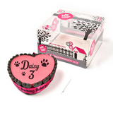 Handwritten Pink Heart Shaped Pawty Cake w/ ribbon & bones
