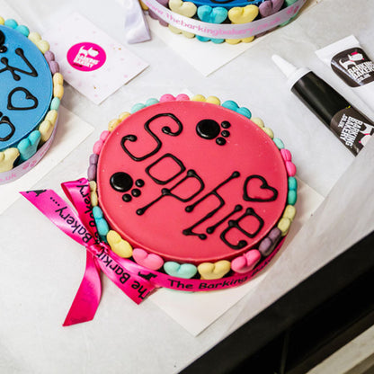 Handwritten Pink Yoghurt Topped Pawty Cake (Please allow 5-7 working days delivery)